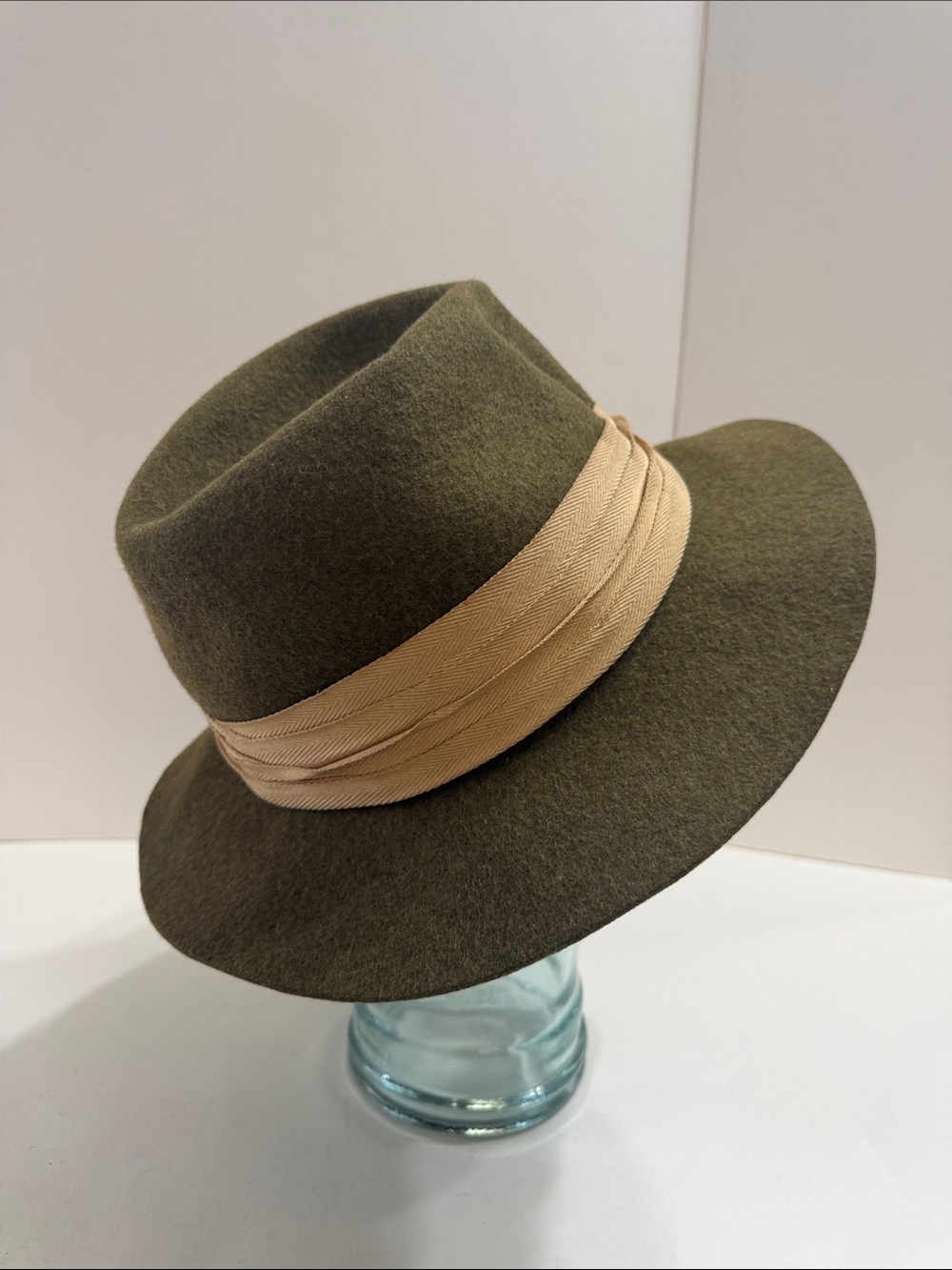 Olive Green Wool Fedora with Beige Band - Kid’s Hat Accessory, Made in England